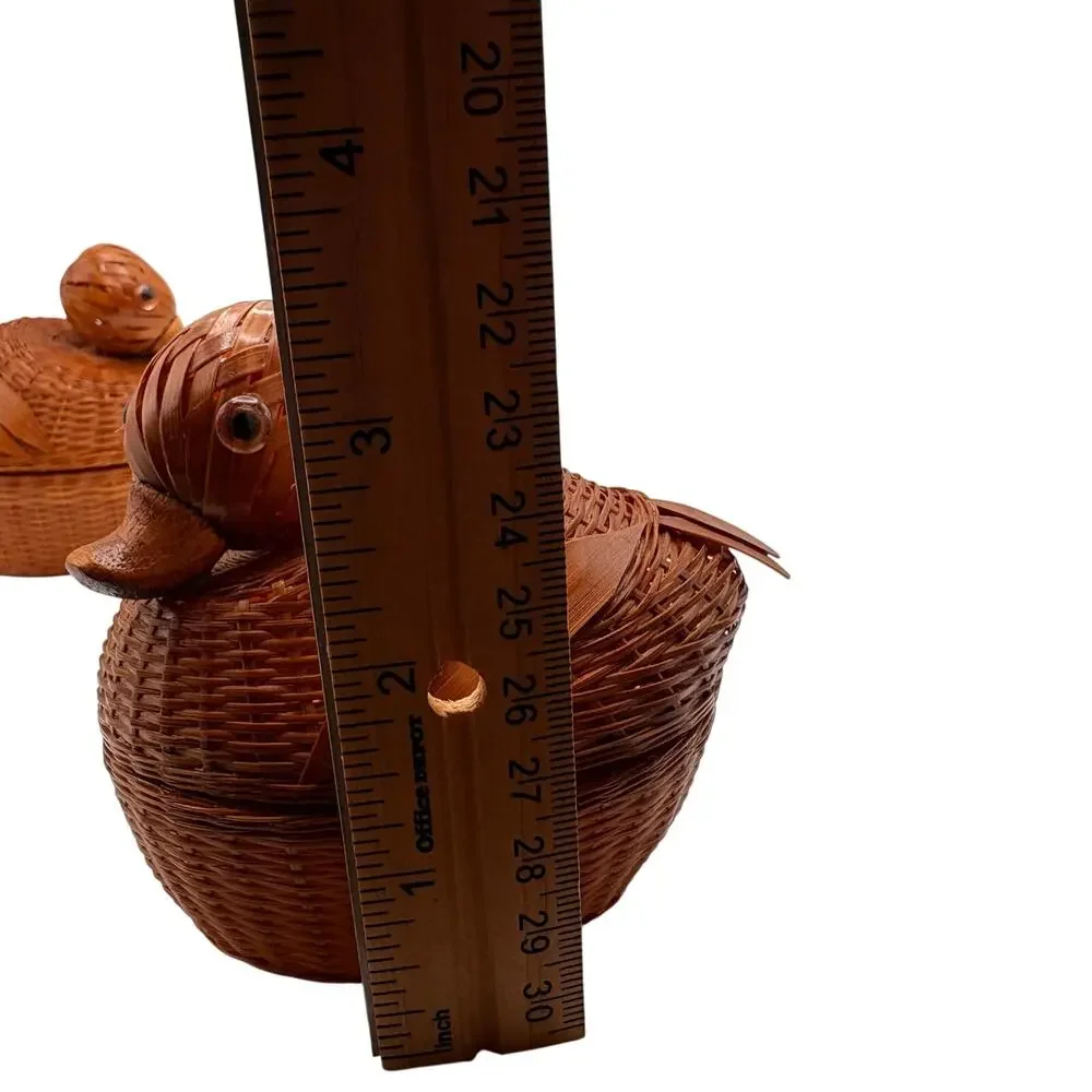 Bamboo Duck Basket Set of 2 Chekiang Chenghsien Woven Mid Century Boho Quirky